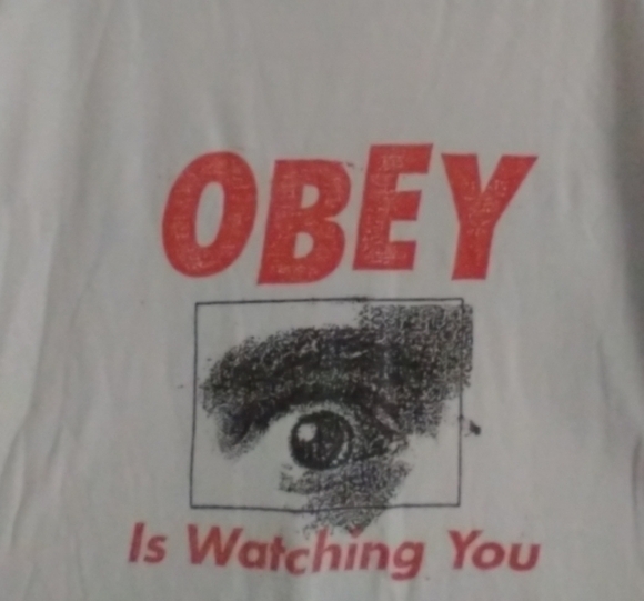 Y2K 90's OBEY Watching You Size Small T Shirt White and Red - Picture 2 of 3